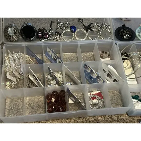 Bead Jewelry Making Lot Mixed Glass Stone Charms Metal Plastic Misc With Cases - Picture 5 of 8